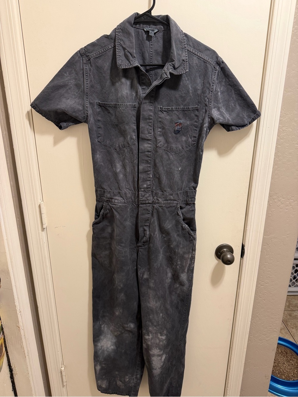 Wrangler Short Sleeve Coverall One-Piece - Charcoal Gray tie dye